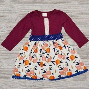 Maroon Blue Polka Dot Fall Pumpkin Print Dress